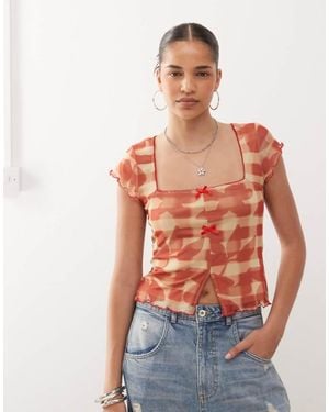 Reclaimed Vintage Square Neck Mesh Top - Red