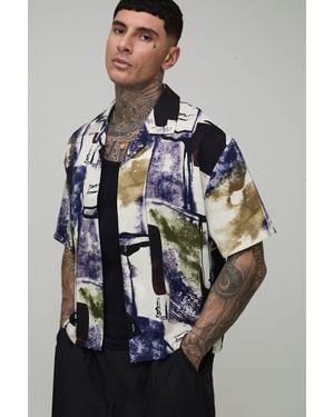 BoohooMAN Tall Oversized Boxy Abstract Print Shirt - Blue