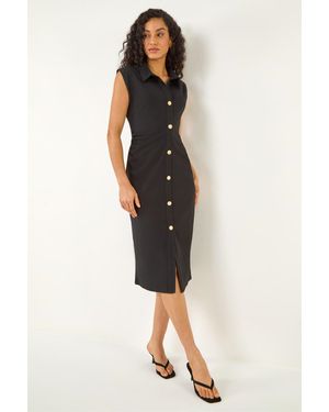 D.u.s.k Collared Ribbed Midi Dress - Black