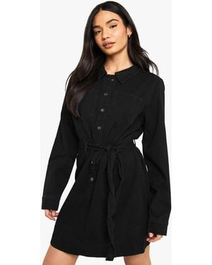Boohoo Denim Shirt Dress - Black