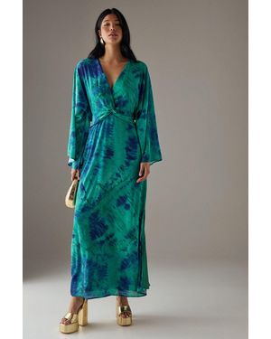 Warehouse Chiffon Wrap Knot Front Maxi Dress - Blue