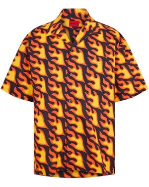 HUGO Fire Oxford Collared Shirt Cotton - Orange