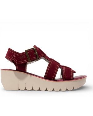 Fly London Yudd236Fly Berry Leather Wedge Sandals - Red