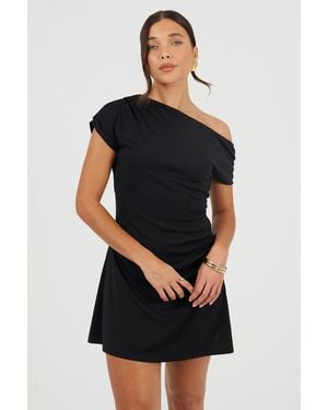 Brave Soul Jersey Asymmetric Draped Mini Dress - Black