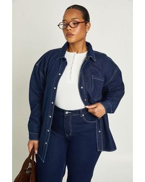 Boohoo Plus Oversized Denim Shirt - Blue