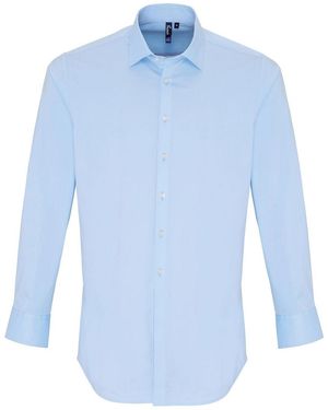 PREMIER Adult Poplin Stretch Long-Sleeved Shirt (Pale) - Blue