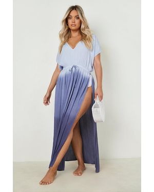 Boohoo Plus Ombre Cheesecloth Beach Kaftan - Blue