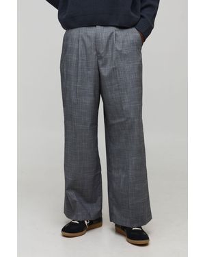 BoohooMAN Prince Of Wales Plaid Wide Leg Tailored Trousers - Grey