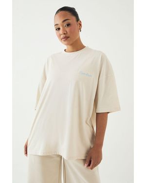 DSGN Studio Script Embroidered Oversized T-Shirt - Natural