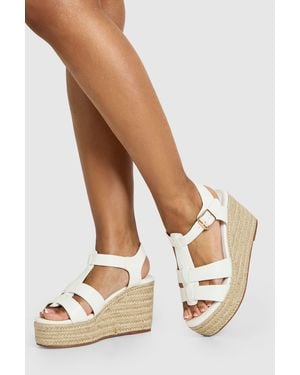 Boohoo T Bar Espadrille Platform Wedges - Natural