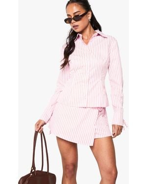 Boohoo Stripe Poplin Wrap Skort - Pink