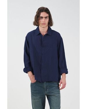 Giesto Relaxed Fit Cotton Long Sleeve Shirt - Blue