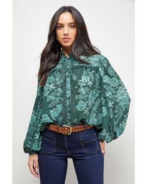 Oasis Lace Trim Blouse - Green