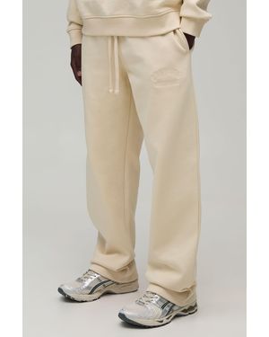 BoohooMAN Straight Fit Heavyweight Embroidered Jogger - Natural