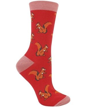 Miss Sparrow 1 Pack Ladies Novelty Animal Patterned Bamboo Socks - Red