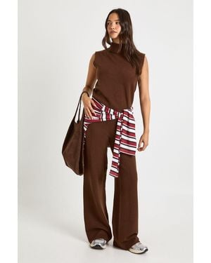 Boohoo Split Neck Collar Super Soft Knitted Tank And Straight Leg Trouser Co-Ord - Red