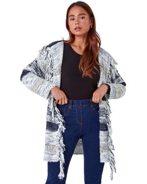 Roman Petite Fringed Hooded Cardigan - Blue