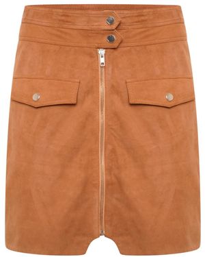 Barneys Originals Goat Suede Zip Skirt - Orange