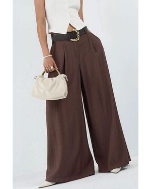 Busem High Waist Wide Leg Trousers With Pleats - Brown