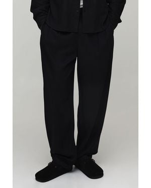 BoohooMAN Tall Half & Waistband Balloon Fit Linen Blend Trousers - Black