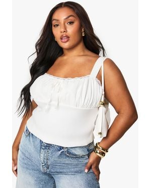 Boohoo Plus Ruched Milkmaid Top - White