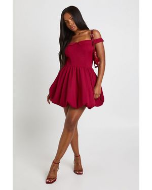 Boohoo Sweetheart Neck Foldover Puff Ball Mini Dress - Red
