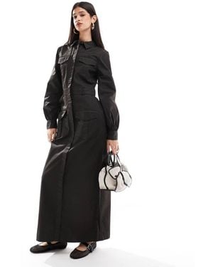 ASOS Waxed Cotton Utility Maxi Shirt Dress - Black
