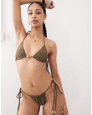 Motel Leyna Bead Detail Bikini Bottoms - Natural