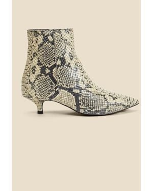 Sosandar Snake Print Leather Kitten Heel Ankle Boots - Natural