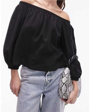TOPSHOP Balloon Sleeve Bardot Top - Black