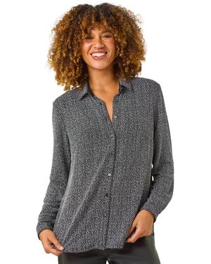 Roman Dotted Glitter Buttoned Blouse - Grey