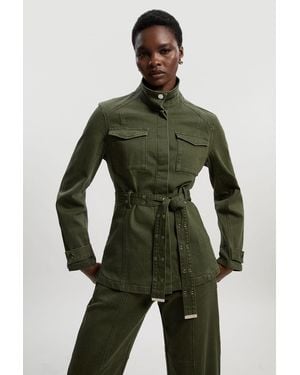 Karen Millen Denim Utility Belted Jacket - Green