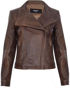 Infinity Leather Classic Shawl Wrap Biker Jacket - Brown