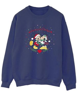 Disney Ladies Mickey Mouse Minnie Christmas Sweatshirt - Blue
