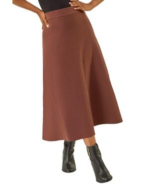 Roman Petite Stretch Knitted Midi Skirt - Brown