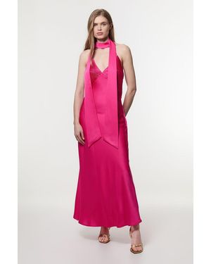 Karen Millen Tall Halter Pleated Woven Maxi Dress - Pink