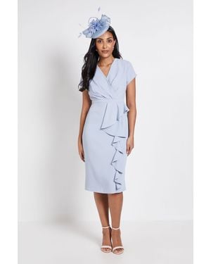 Wallis Petite Tailored Crepe Ruffle Pencil Dress - White