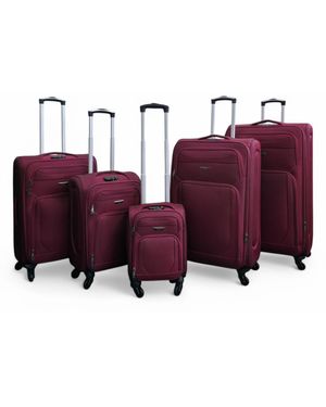 Infinity Leather Soft Shell Lightweight Nylon Suitcase Set 4 Wheel Travel Case Holiday Bags - Purple