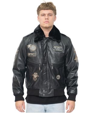 Infinity Leather Us Air Force Bomber Jacket-Wellington - Black