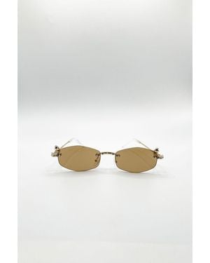 SVNX Rimless Oval Diamante Sunglasses - Brown