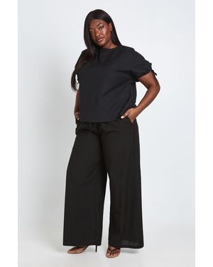 Boohoo Plus Linen Elasticated Waist Wide Leg Trousers - Black