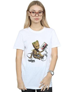 Marvel Ladies Guardians Of The Galaxy Groot Tape Cotton Boyfriend T-Shirt - White