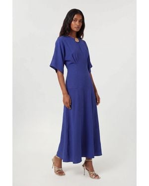 Karen Millen Cupro Touch Drop Waist Midi Dress - Blue