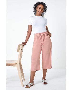 Roman Petite Linen Mix Wide Cropped Trousers - Pink