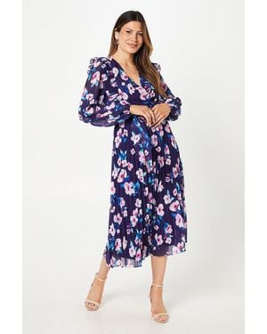 Wallis Occasion Floral Pleated Detail Midi Dress - Blue