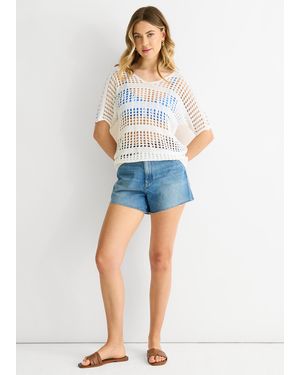 Gini London Fish Net Crochet Loose Fit Top - Blue