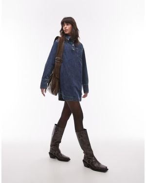 TOPSHOP Denim Long Sleeve Pull Over Dress - Blue