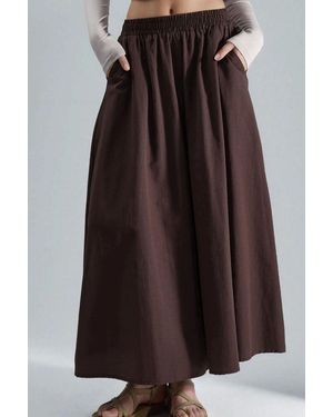 Busem Elastic Waist Maxi Skirt With Pockets - Brown