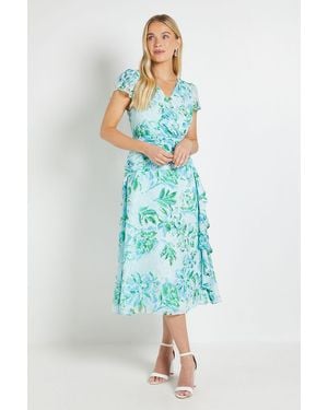 Wallis Petite Floral Dobby Ruffle Midi Dress - Blue