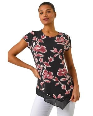 Roman Abstract Print Chiffon Hem Top - Red